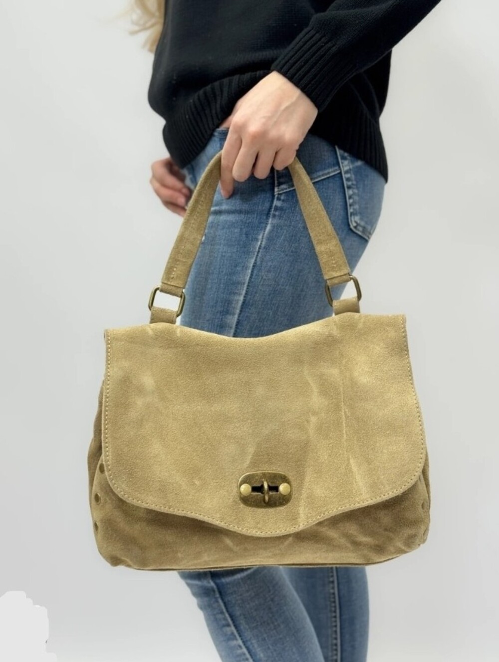 Olive Green Shoulder Bag with Turn-Lock Closure